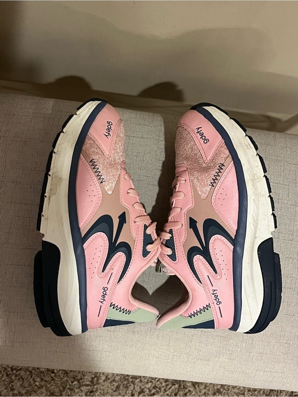 Women's Pink Athletic Sneakers with Navy Accents